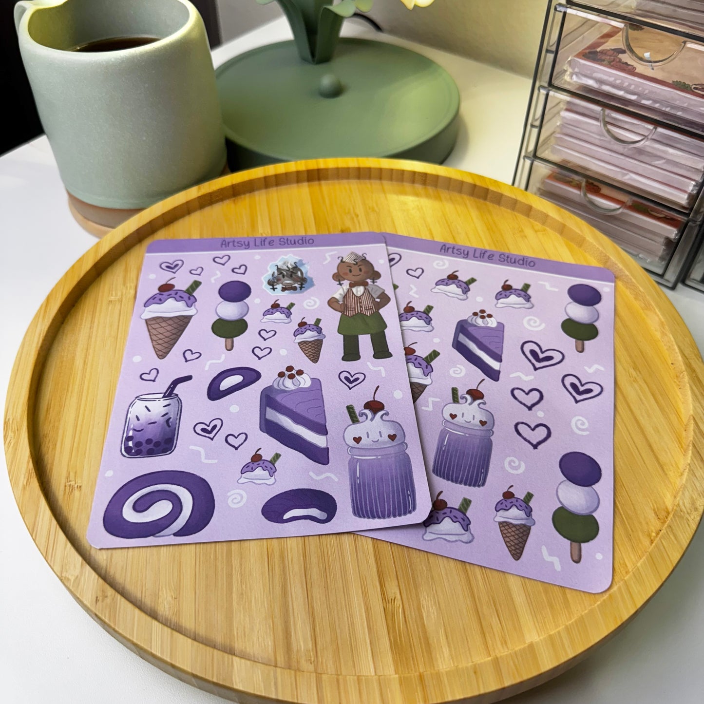 Taro Boba Waterproof Sticker Sheet Set