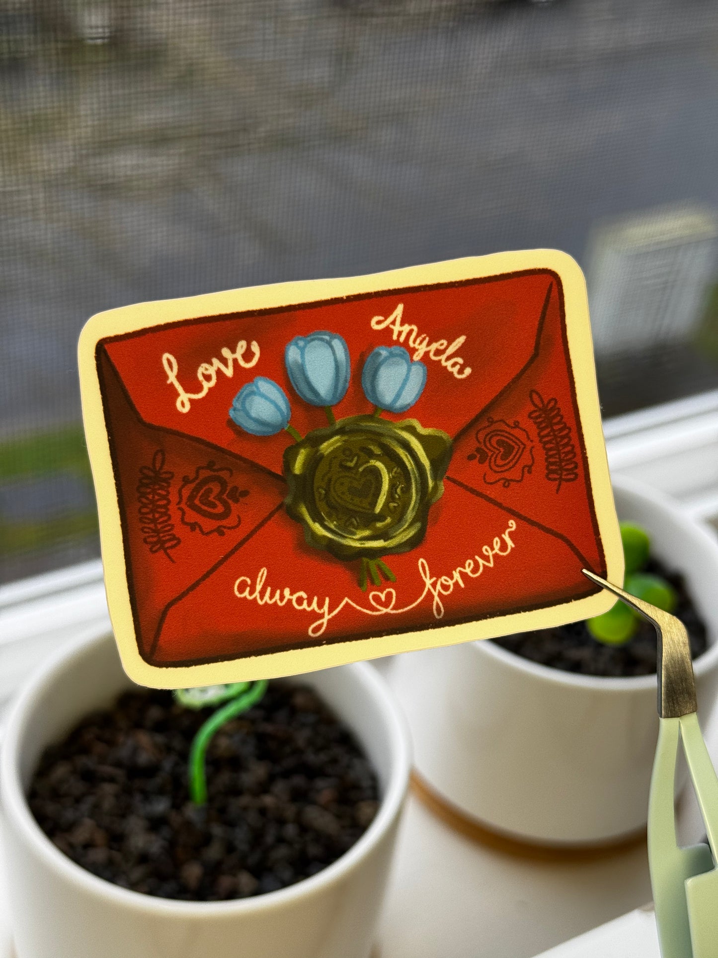 Angela's Envelope Die Cut Sticker