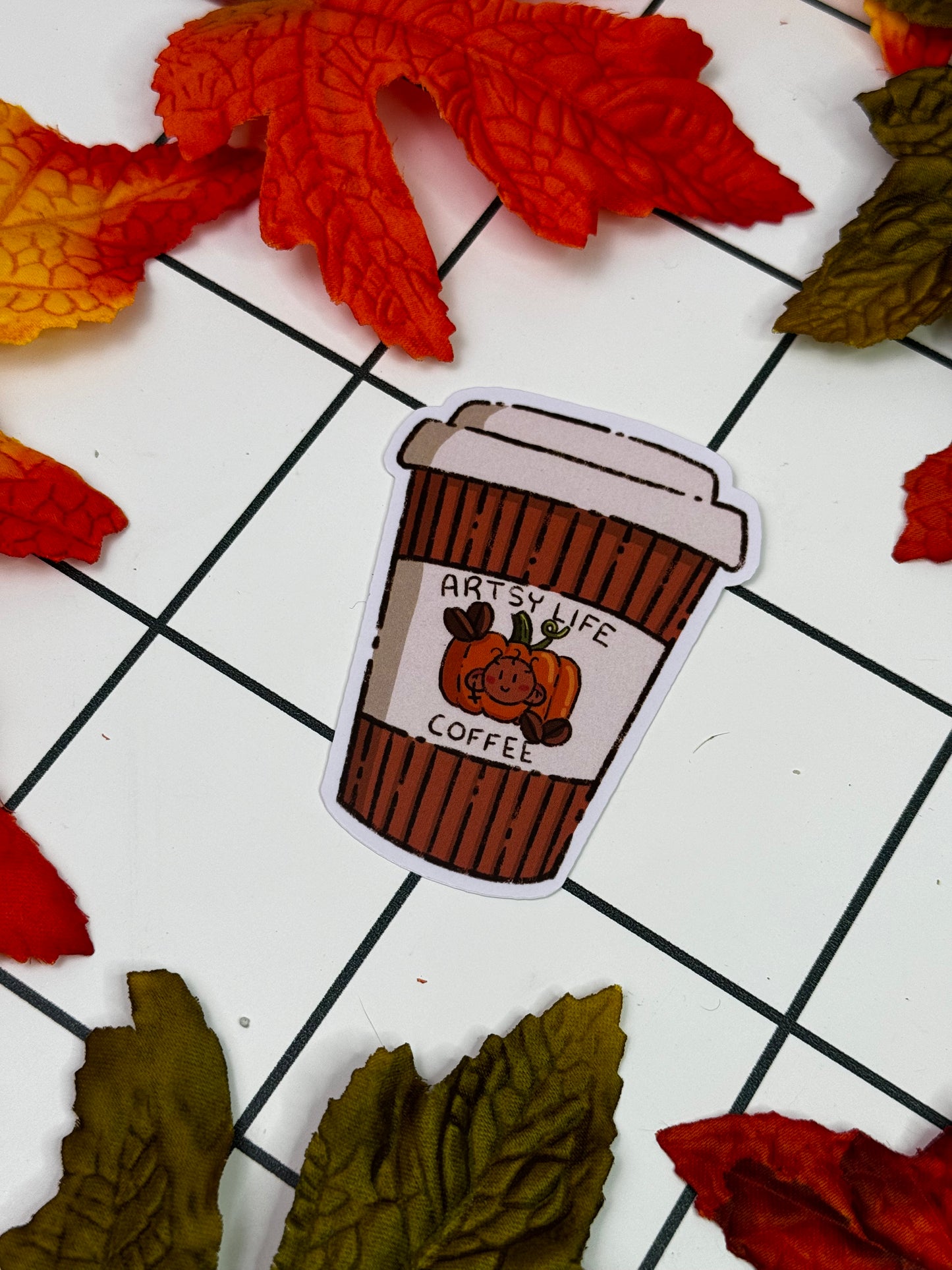 Pumpkin Spice Hot Coffee Waterproof Die Cut Sticker