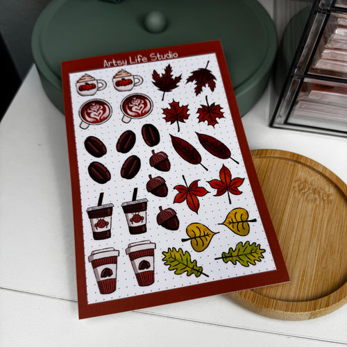 Autumn & Coffee Waterproof Sticker Sheet
