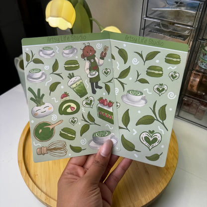 Matcha Cafe Waterproof Sticker Sheet