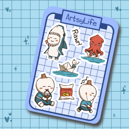 Fumiko beach day blue cute waterproof sticker sheet front 