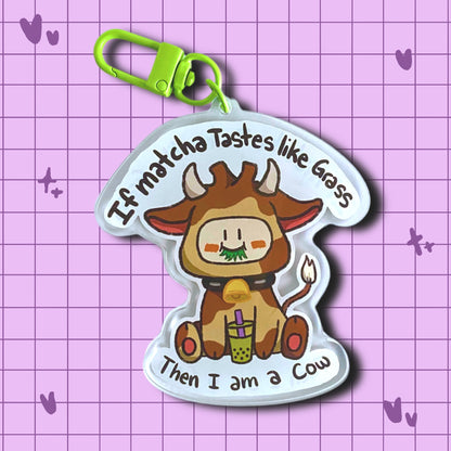 Matcha cow cute acrylic keychain front