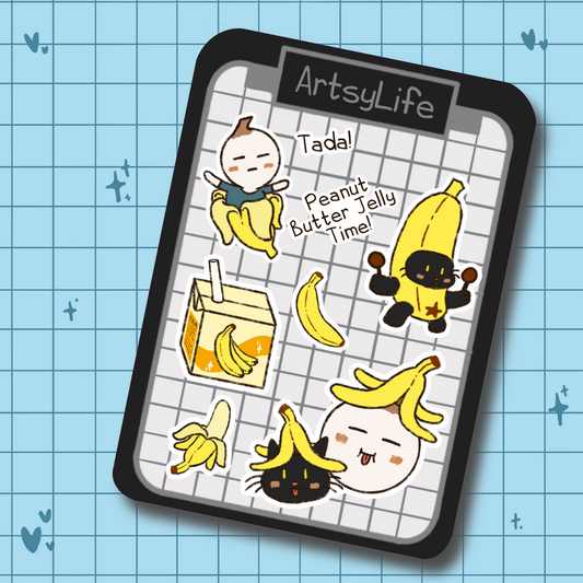 Fumiko & banana cat cute waterproof sticker sheet front