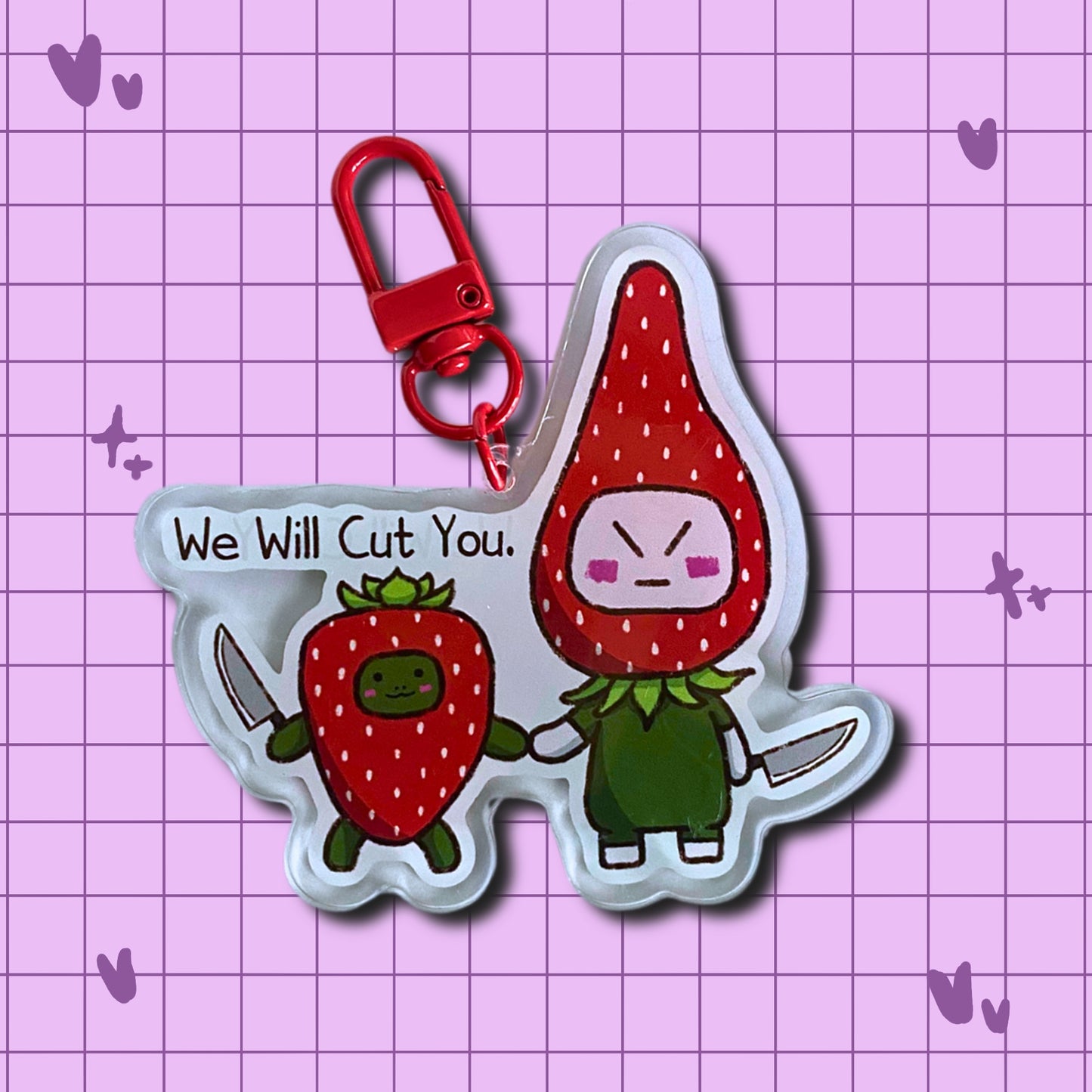 Strawberry and crime cute acrylic keychain front