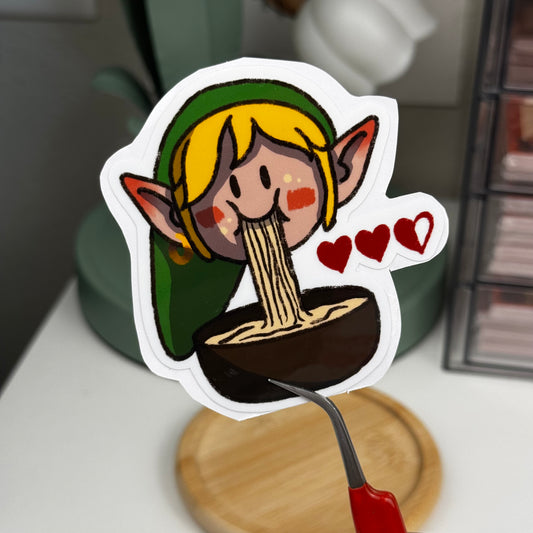 Link Loves Ramen Legend of Zelda Fan Art Waterproof Die-Cut Sticker