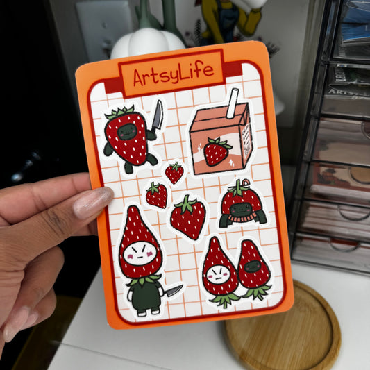 Strawberry and Crime Waterproof Sticker Sheet