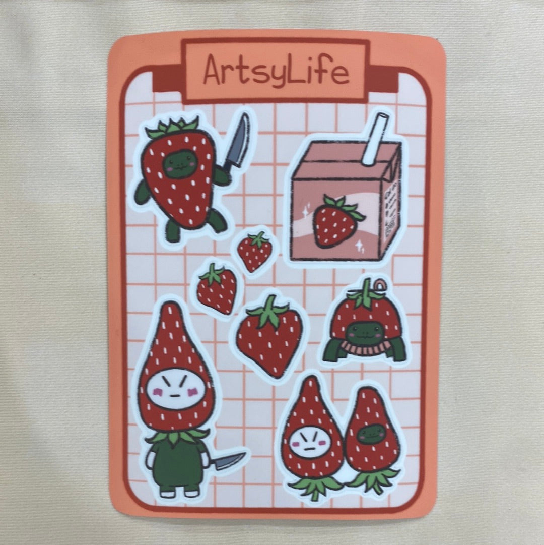 Strawberry and crime cute waterproof sticker sheet back