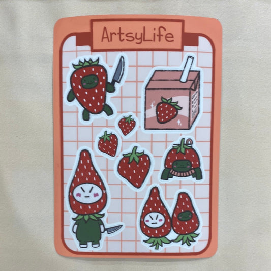 Strawberry and Crime Waterproof Sticker Sheet