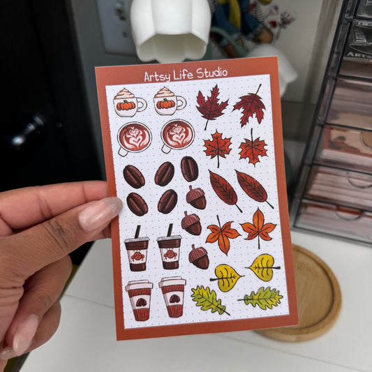 Autumn & Coffee Waterproof Sticker Sheet