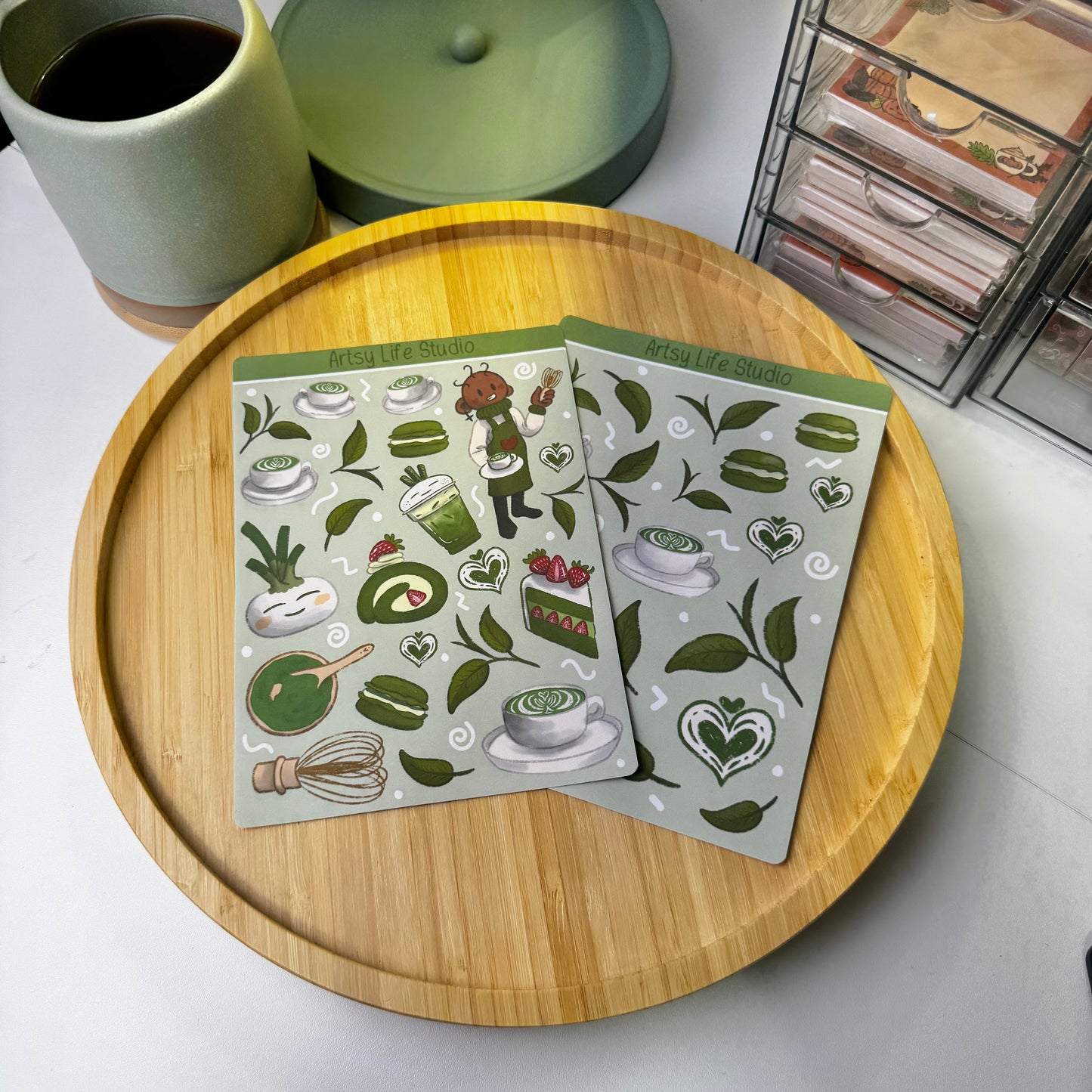 Matcha Cafe Waterproof Sticker Sheet