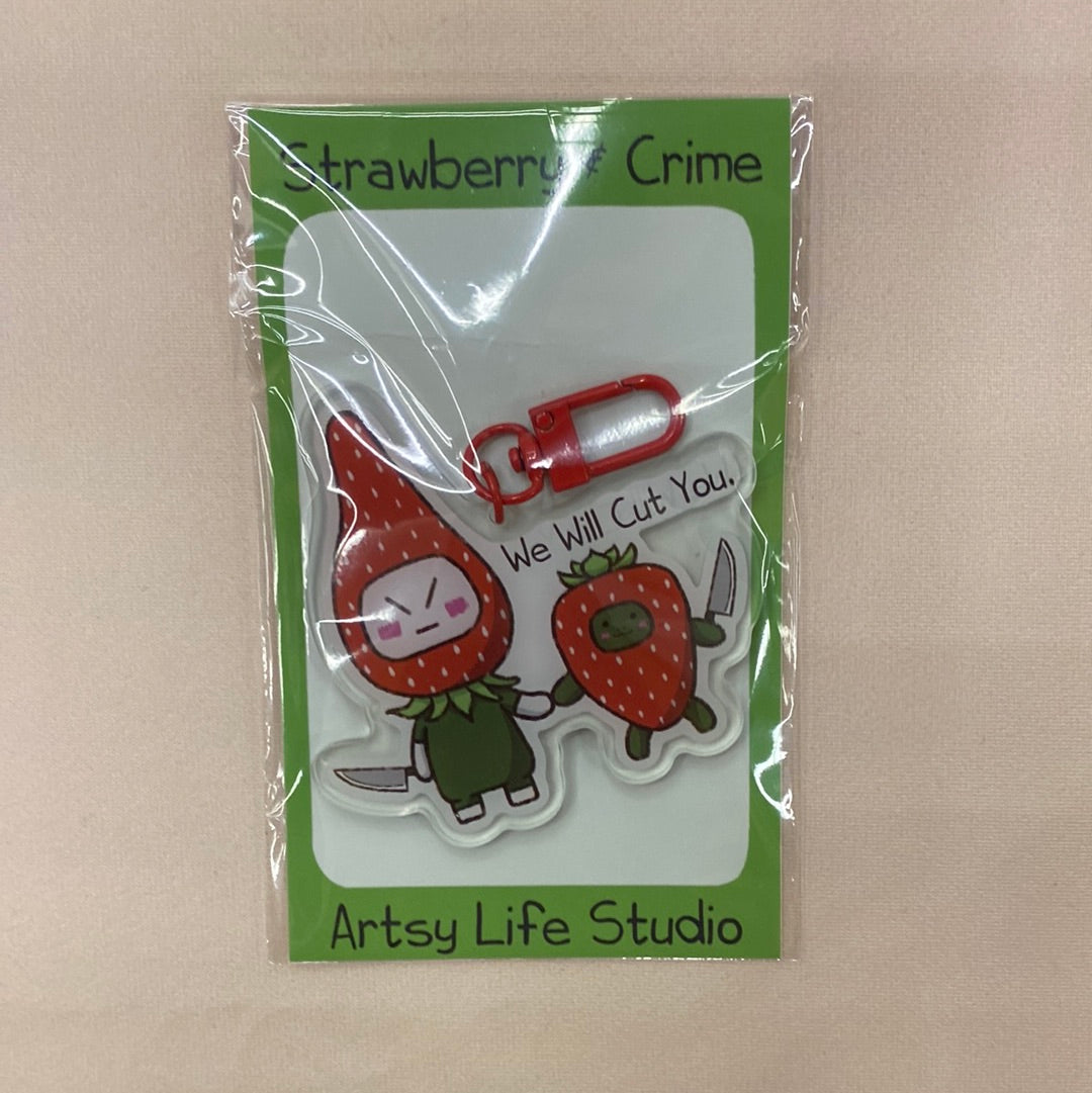 Strawberry and crime cute acrylic keychain back