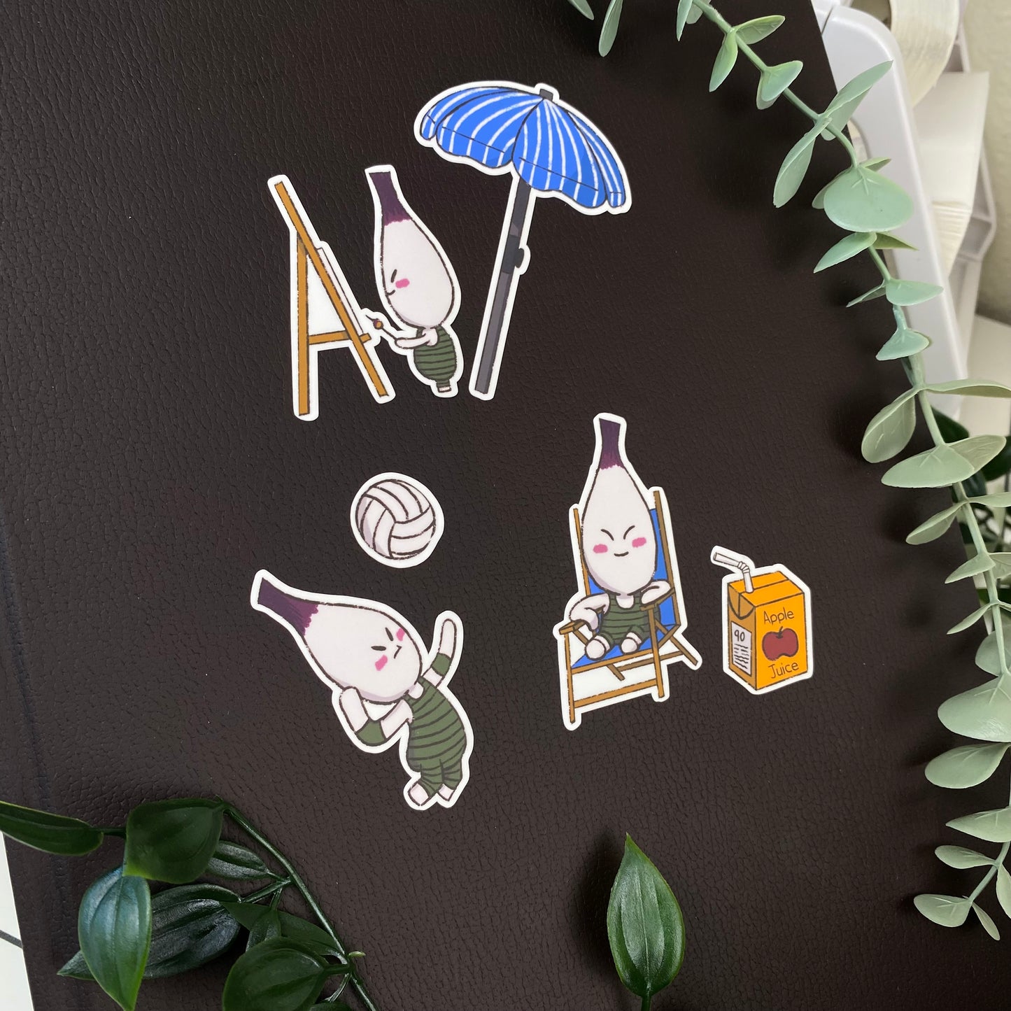 Rika's Beach Day cute Waterproof die cut Stickers