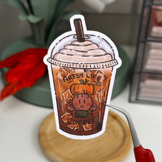 Pumpkin Spice Iced Coffee Waterproof Die Cut Sticker