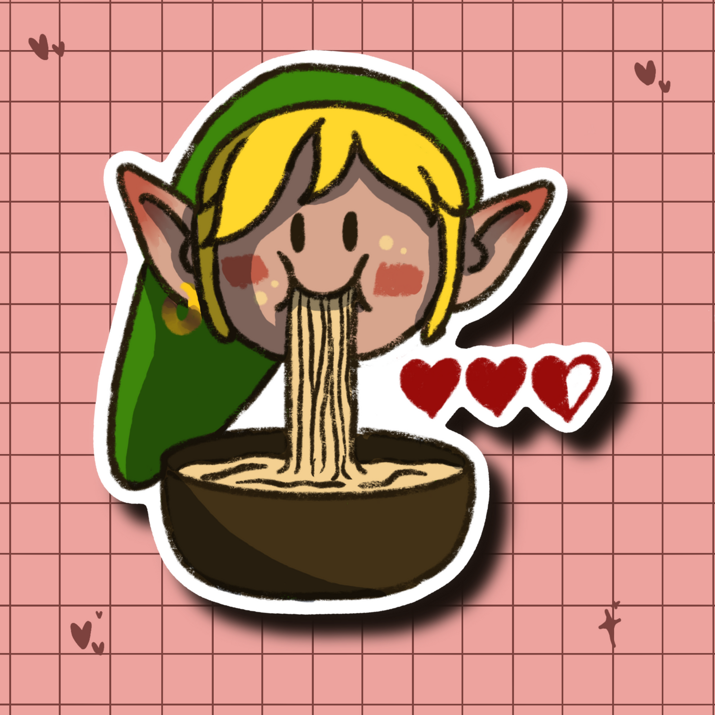 Link Loves Ramen Legend of Zelda Fan Art Waterproof Die-Cut Sticker