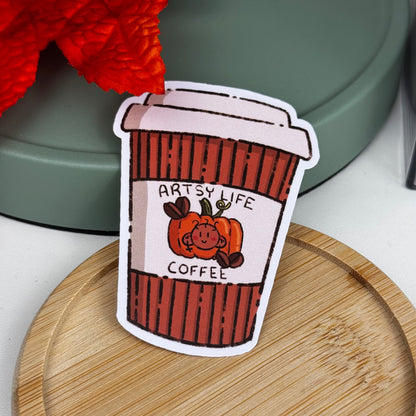 Pumpkin Spice Hot Coffee Waterproof Die Cut Sticker