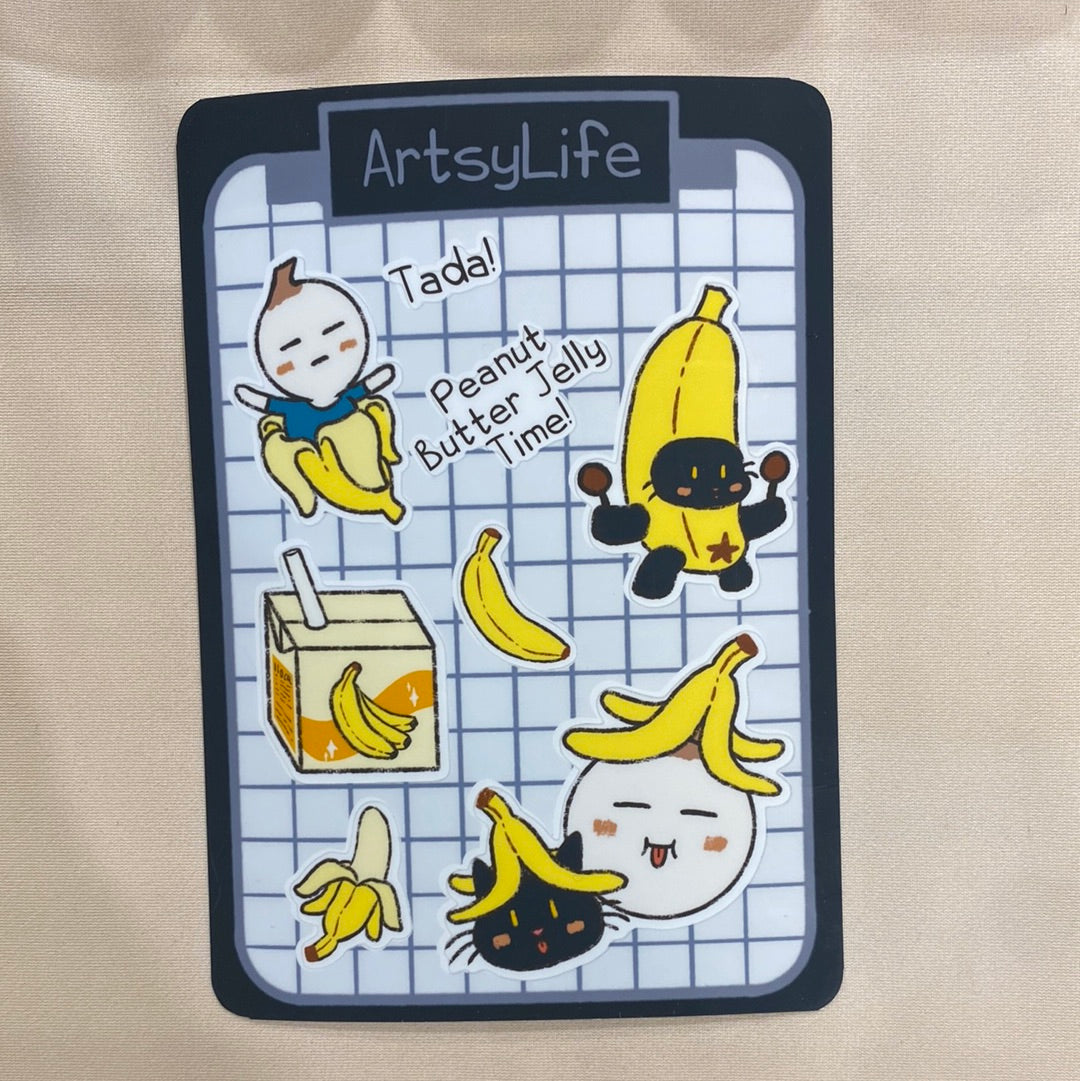 Fumiko & banana cat cute waterproof sticker sheet up close