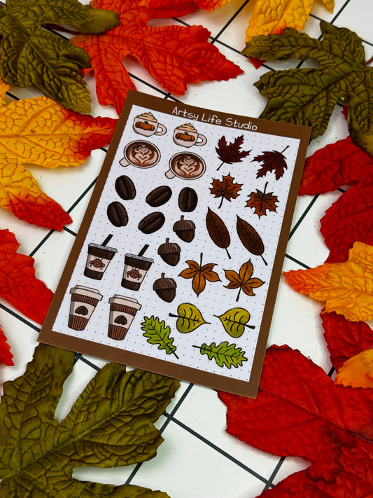 Autumn & Coffee Waterproof Sticker Sheet