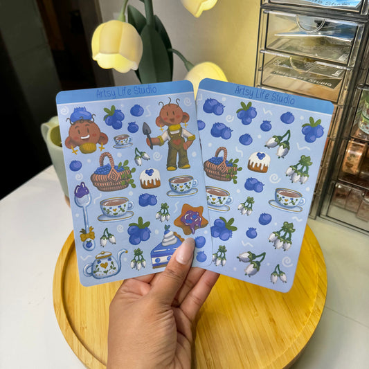 Blueberry Garden Cafe Waterproof Sticker Sheet