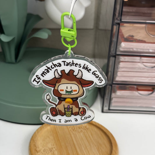 Matcha Cow Acrylic Keychain