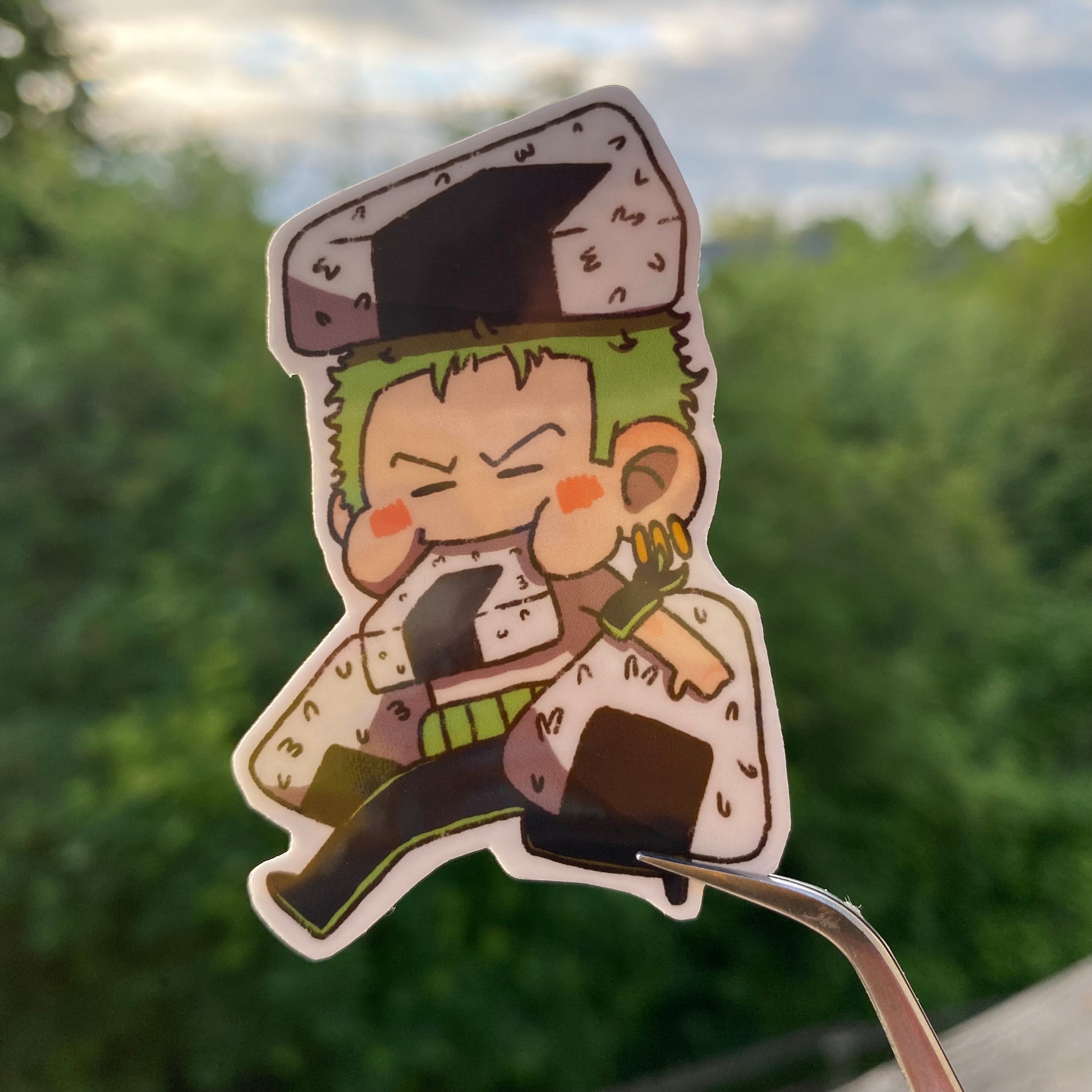 Onigiri Zoro One Piece Fan Art Waterproof Die Cut Sticker natural