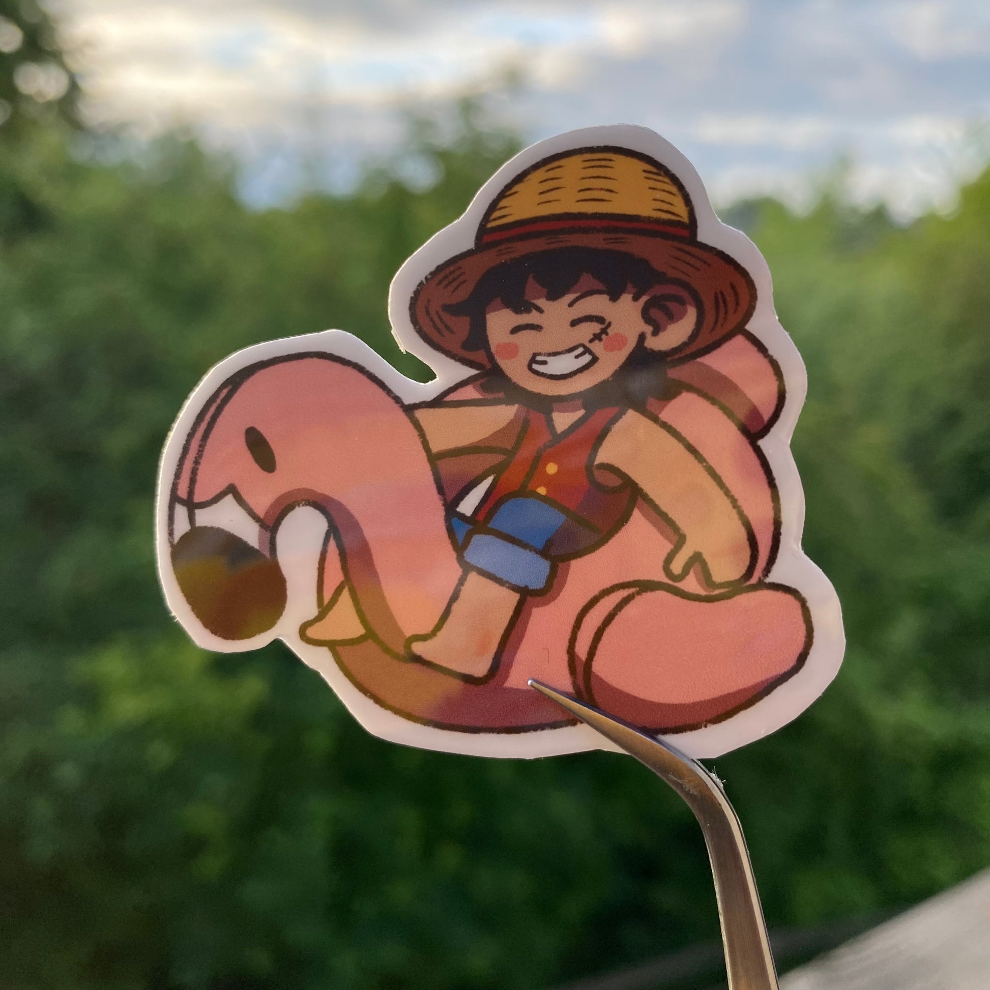 Flamingo Luffy One Piece Fan Art Waterproof Die Cut Sticker natural