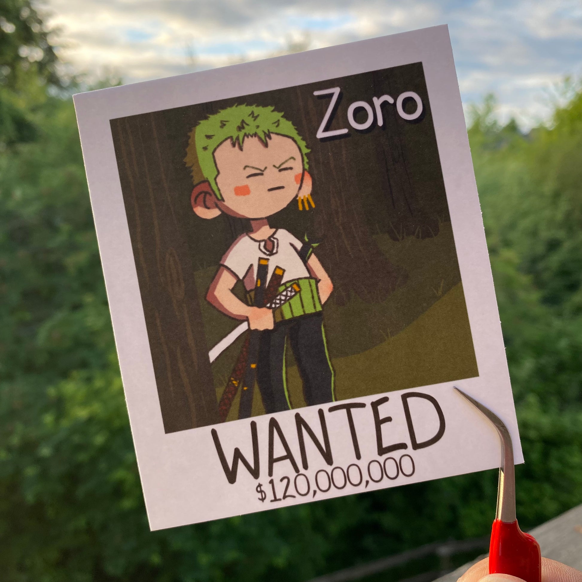 Zoro Wanted One Piece Fan Art Print outside