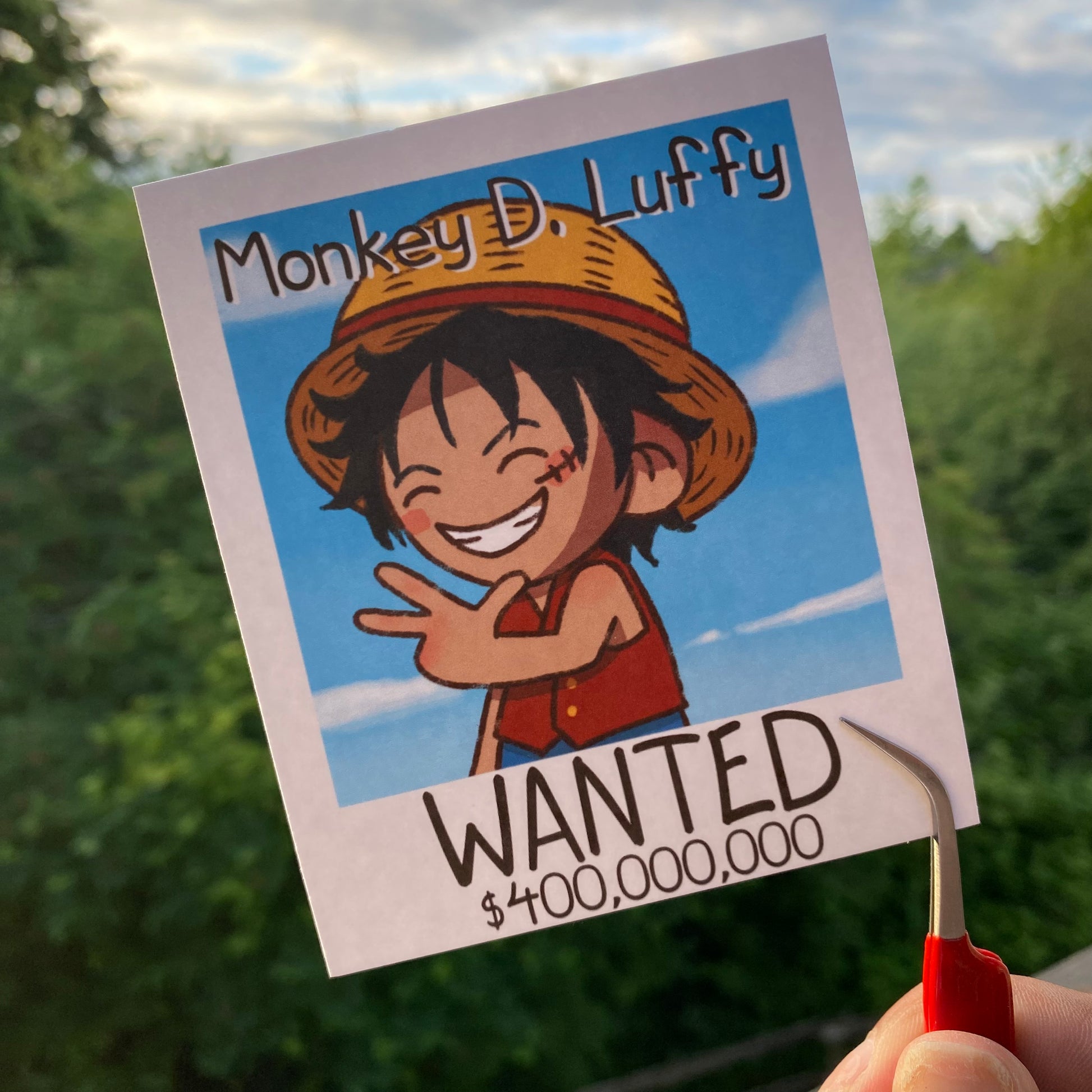 Luffy Wanted One Piece Fan Art Print outside