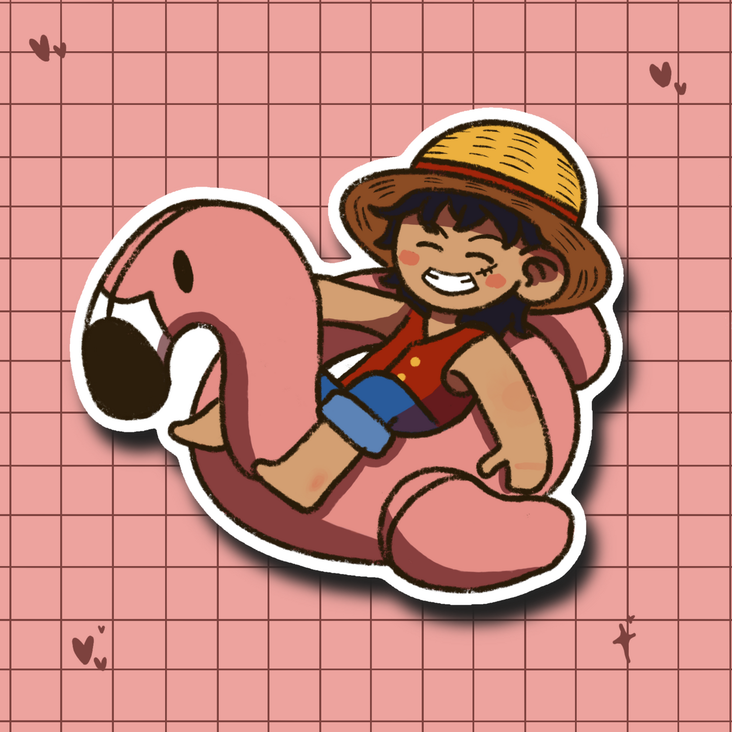 Flamingo Luffy One Piece Fan Art Waterproof Die Cut Sticker