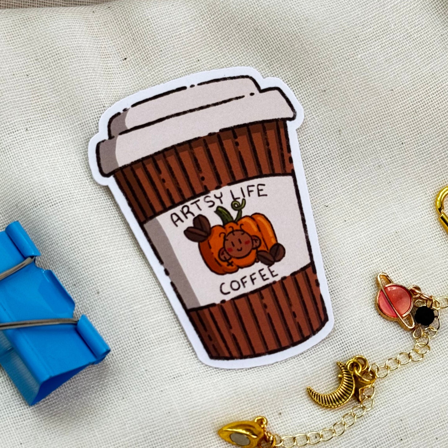 Pumpkin Spice Hot Coffee Waterproof Die Cut Sticker